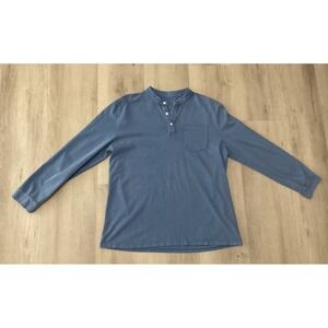 Ouku Mens XL Blue Long Sleeve Henley Shirt Cotton Band Collar Pocket Casual